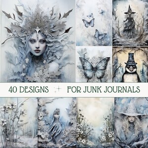 Goth Winter Junk Journal Kit Winter Witch Scrapbook Pages Mystery Winter Journal Printable Paper Decourpage Download Goth Winter ATC Cards
