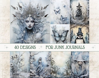 Goth Winter Junk Journal Kit Winter Witch Scrapbook Pages Mystery Winter Journal Printable Paper Decourpage Download Goth Winter ATC Cards