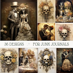 Hasta la muerte esqueleto chatarra diario kit romántico esqueleto scrapbook papel cráneo Halloween Decoupage papel, páginas de diario Halloween espeluznante