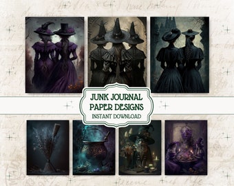 COVEN CHRONICLES | Junk Journal Kit, witch junk journal, scrapbook kit, printable bookmarks, victorian,printable stationary,magical journal