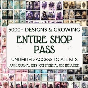 HELE SHOP Access Junk Journal Kit, Ephemera Pack, Junk Journal Mixed Media, Journal Paper Kit, Goth ATC, cadeau-idee voor knutselaars, hele shop