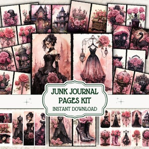 Goth Lady Junk Journal Kit Gothic Pink Printable Pages Vintage Folio Witch Journaling Supplies Victorian Goth Ephemera Witch Bookmarks