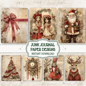 Classique Noël vintage Junk Journal Paper Kit vintage Noël Scrapbook Papier Or Noël Santa Journal Papier Noël Imprimable