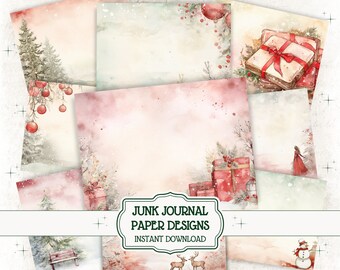 Aquarel Kerst Junk Journal Papier Rode Vintage Journal Pagina's Vakantie Journal Papier Kerst Collage Papier Sprookjes Kerst Papier