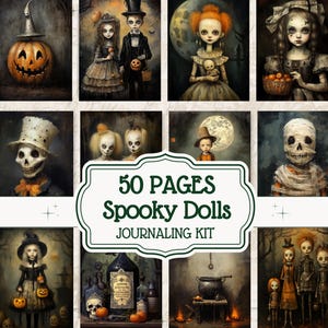 Halloween Junk Journal Paper Kit Spooky Season Printable Creepy Dolls Ephemera Journaling Paper Creepy Children Gothic Digital Paper Kit