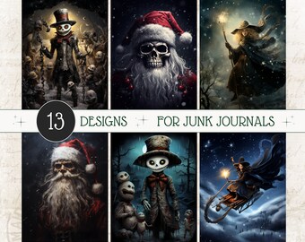 Carnet de notes sombre de Noël, Imprimables mauvais père Noël, tenue de journal de Noël, Scrapbooking gothique sombre, Digital Academia sombre, Goth