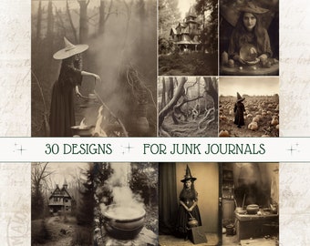 Old Witch Vintage Life Junk Journal Kit, Digital Download, Witch Ephemera, Grimoire Printable, Journaling Supplies, Witchcraft, Halloween