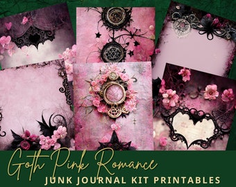 GOTH PINK ROMANCE | Junk Journal Kit, Journaling Papers,Gothic Ephemera, Scrapbook Kit,Gothic Junk Journal ,Witch Journal,Printable atc Card