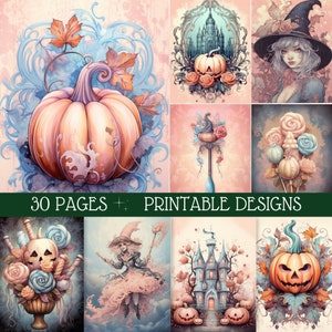 Pastell Halloween Junk Journal Seiten Spooky Halloween Scrapbook Kit Druckbare Halloween Journal ATC Karten Junk Journal Kit Digital Download