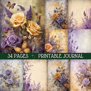 Roses of Fall, Junk Journal Kit, Autumn Witch Printable Pages, Halloween, Goth Journal Supplies, 34 Scrapbook Paper, Digital Ephemera Kit