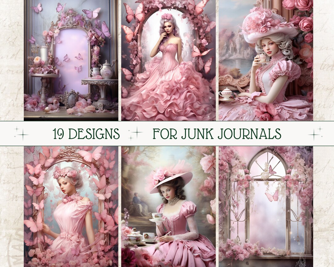 Pink Princess Goth Junk Journal Kit Mixed Media,digital Papers, Pink ...
