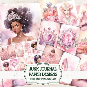 Pink Printable Journaling Cards, Paris Ephemera, Victorian Junk Journal Pink, Princess Ephemera, Crafting Papers, Vintage Black Woman Print