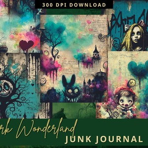 DARK WONDERLAND|Junk Journal Kit,Wonderland,ATC Cards,Journaling Supplies,Gothic Ephemera,Scrapbook Kit,Goth Junk Journal,Witch Junk Journal