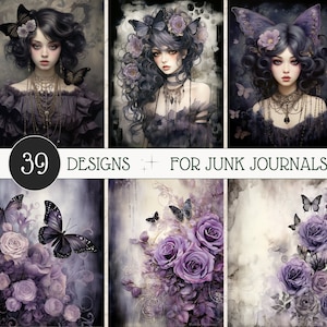 Purple Junk Journal Pages, Purple Ephemera Big Bundle, Butterflies, Purple Decoupage Paper, Scrapbook Paper,Mystery Ephemera,Printable Roses