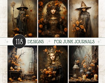 Bruja Otoño Junk Journal Papel Dark Academia Scrapbook Imprimibles Bruja Foggy Otoño Diario Páginas Papel Digital Bruja Diario de Acción de Gracias