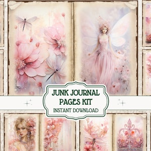 Pink Scrapbook Pages Vintage Floral Journaling Supplies Junk Journal Kit Fairytale Printable Journal Papers Princess Craft Ephemera Black