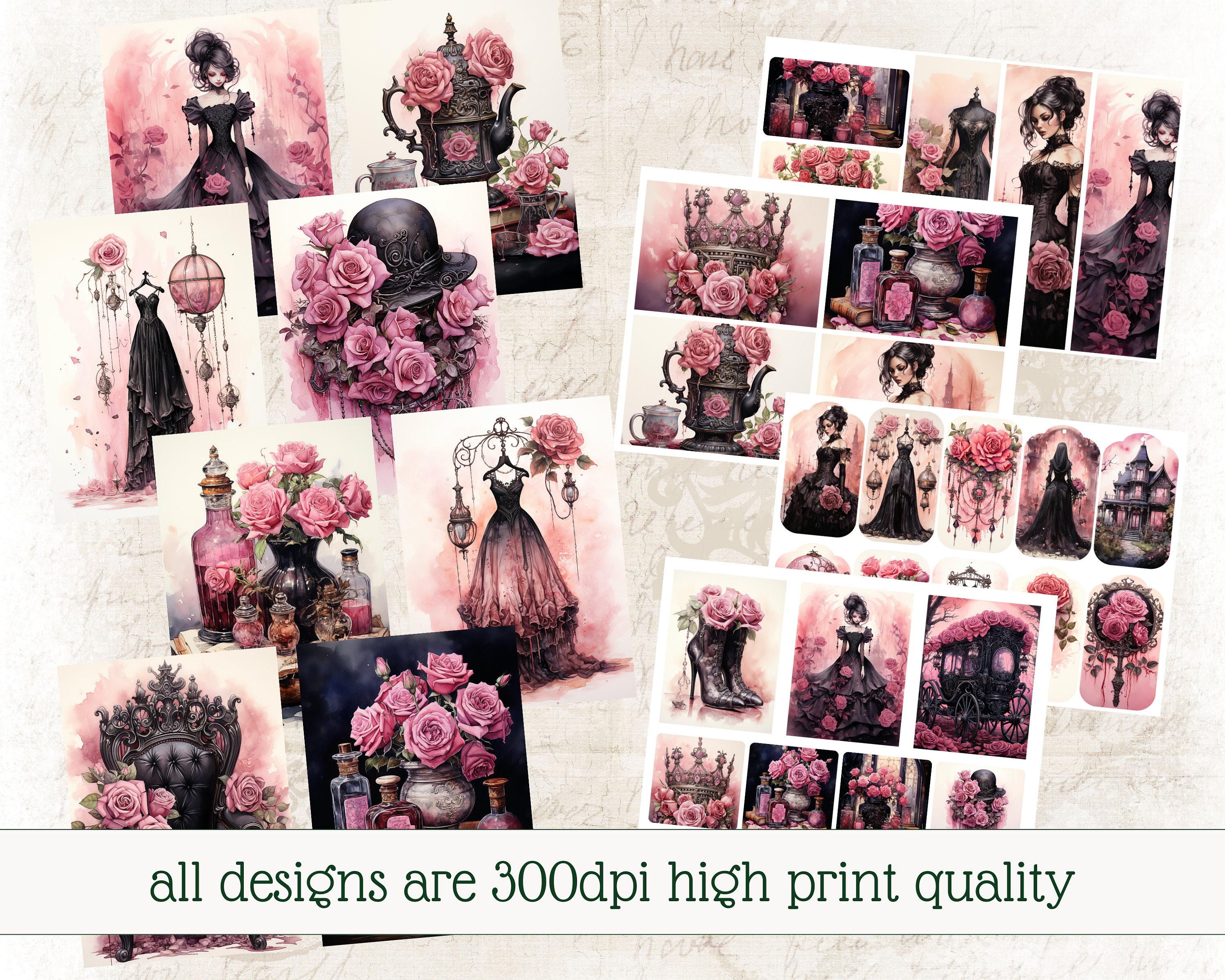 Goth Lady Junk Journal Kit Gothic Pink Printable Pages Vintage Folio ...