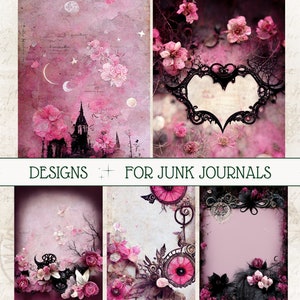 Gothic Pink and Black Junk Journal Kit, Printable Junk Journal, oth Journal, itch Ephemera,Gothic Ephemera, Gothic Pink Romance Scrapbooking