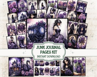 Goth Purple Dream Junk Journal Gothic Roses Ephemera Kit Dark Roses Goth Junk Journal Pages Vintage Roses Printable Journal Paper Witch