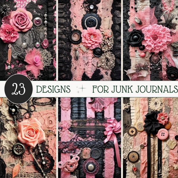 Pink Vintage Tales Digital Paper, Junk Journal Kit, Fabrics Ephemera, Mixed Media, Pink Junk Journal Paper, Digital Download, Vintage Paper