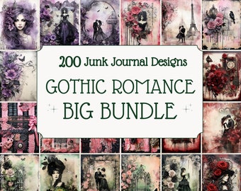 Romantisme gothique, Mega Bundle, kit de journal indésirable, Papiers de découpage, Éphémères gothiques, Journal sale et indésirable, Pages de scrapbooking gothiques, Carte ATC imprimable