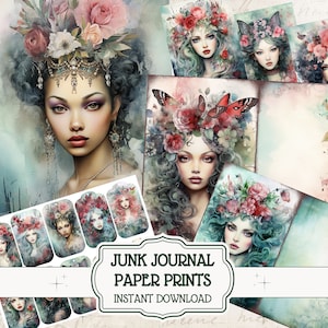 Junk Journal Kit Spring Big Bundle Gothic Queen Journaling Papers Spring Lady Ephemera ATC Cards Scrapbook Folio Mixed Media Journal Covers