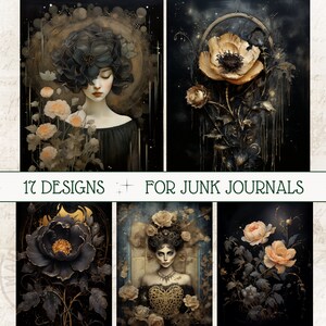 Dark Roses Junk Journal Paper Kit per scrapbooking stregonesco Witchcore Junk Journal Pages Set stampabile per diario delle streghe, fiori primaverili, bellissimi