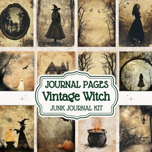 Spooky Forest Journaling Paper, Witch Junk Journal Kit, Halloween Witch Scrapbook Paper, Digital Paper, Gothic Paper, Woods, aged old Paper