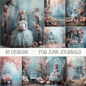 Pastelloween Pastel Witch Halloween Junk Journal Kit Scrapbook Paper Pastel ATC Cards Digital Download Spooky Decoupage Paper Printable
