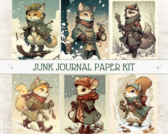 Junk Journal Paper Adventure Animals Christmas Journaling Holiday Scrapbook Kit Imprimable Bonhomme de neige Imprimables Noël Ephemera Animaux mignons