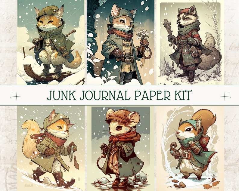 Papier pour carnet de bord, animaux de l'aventure, tenue de journal de Noël, kit de scrapbooking des fêtes, bonhomme de neige à imprimer, documents éphémères de Noël, animaux mignons image 1