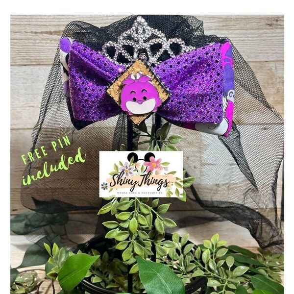 Mouse Ear Veil & Pin Bow - Cheshire Cat