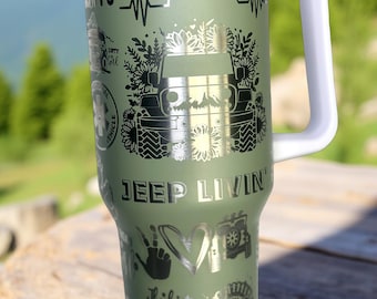 Jeep Livin’ Laser Engraved Tumbler | Laser Engraved Tumbler | Laser Engraved Stanley Cup | FREE SHIPPING