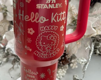 HK Kitty Cat Christmas Joy | Stanley & Tumblers  | Laser Engraved | Gift for Her | Free Domestic Shipping