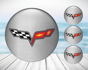 Set Of 4 Red Wheel Center Caps For C7 Corvette – Black Flags, 68mm, No Tools Needed