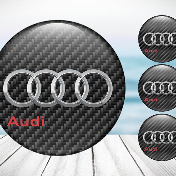 4pcs Set Audi Haute Qualité Fait à la main Centre Volant Cap Autocollants Réservoir d’essence Logo Décalcomanie Emblème