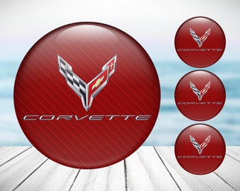 4pcs Set Corvette C8 High Quality Hand Made Center Wheel Cap Stickers Gas Tank Logo Decal Emblem