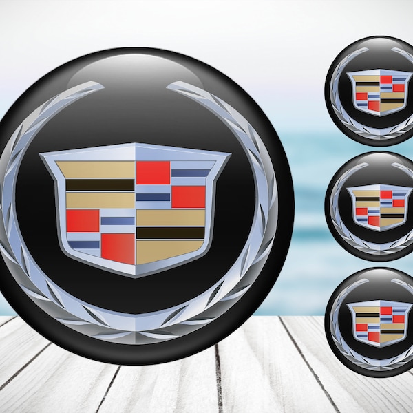 4pcs Set Cadillac High Quality Hand Made Center Wheel Cap Stickers Gas Tank Logo Decal Emblem