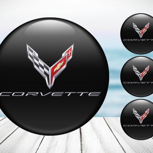 4pcs Set Corvette C8 High Quality Hand Made Center Wheel Cap Stickers Gas Tank Logo Decal Emblem