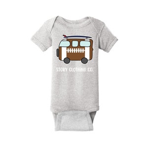 Surf Inspired Baby Onesie With A Hand Drawn Football Camper Van Design | The Perfect Onesie For Lovers of Football Surf, Vanlife & More!