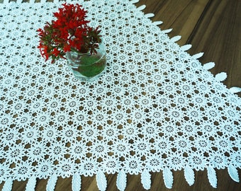 Lace Doilies, Handmade lace tablecloth, Rustic Crochet Table Doilies,Elegant Crochet Table Runner for dining table, Embroidery table runner