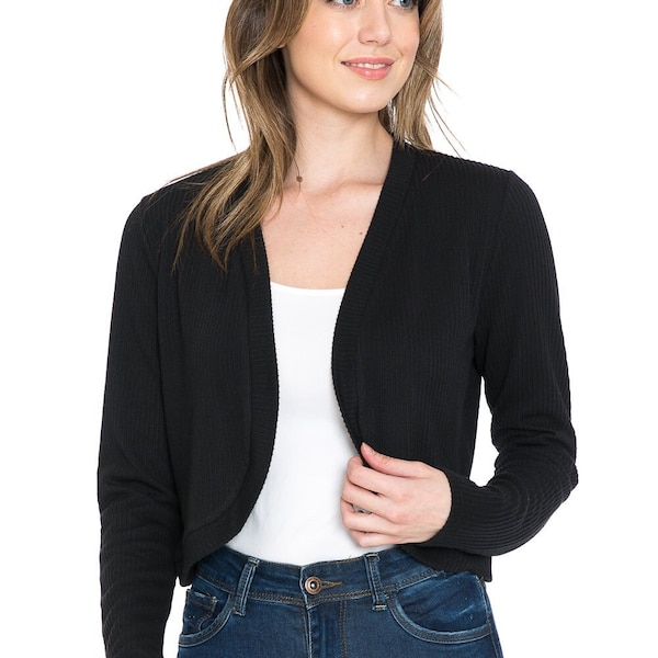 Womens Cardigan Sweaters, Bolero Shrug for Women - Open Front Cropped Cardigan & Crop Top Jacket (Black)