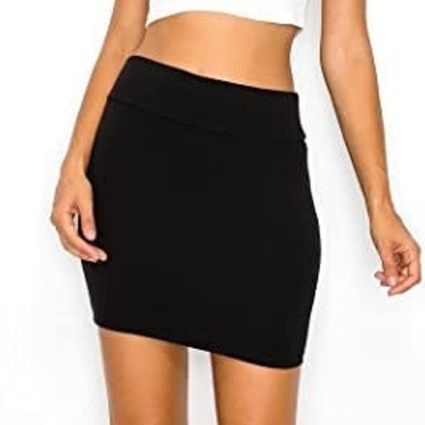 Women's Casual Stretchy Bodycon Pencil Mini Skirt Stretchy Rayon Spandex (Black)
