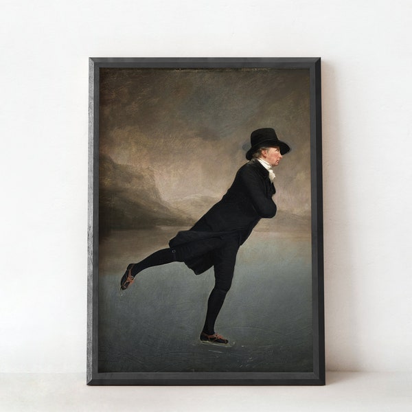 POSTER PRINTS | Ice Skating | Antique Painting of a Man in a Top Hat Ice Skating | Vintage Art Wall Decor | 013P