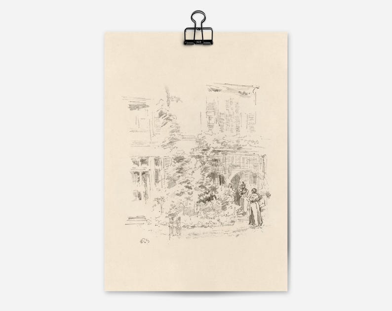 May include: A black and white pencil sketch of a building with a group of people standing in front of it. The building has a large doorway and windows. The people are dressed in clothing from a different era.