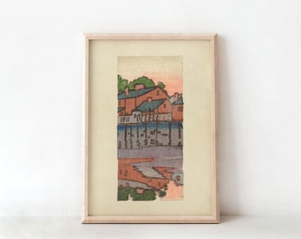 POSTER PRINTS | Colorful Vignette III | Antique Vibrant Painting Seaside Harbor Docks at Sunset | Vintage Magnolia Wall Decor | 092P
