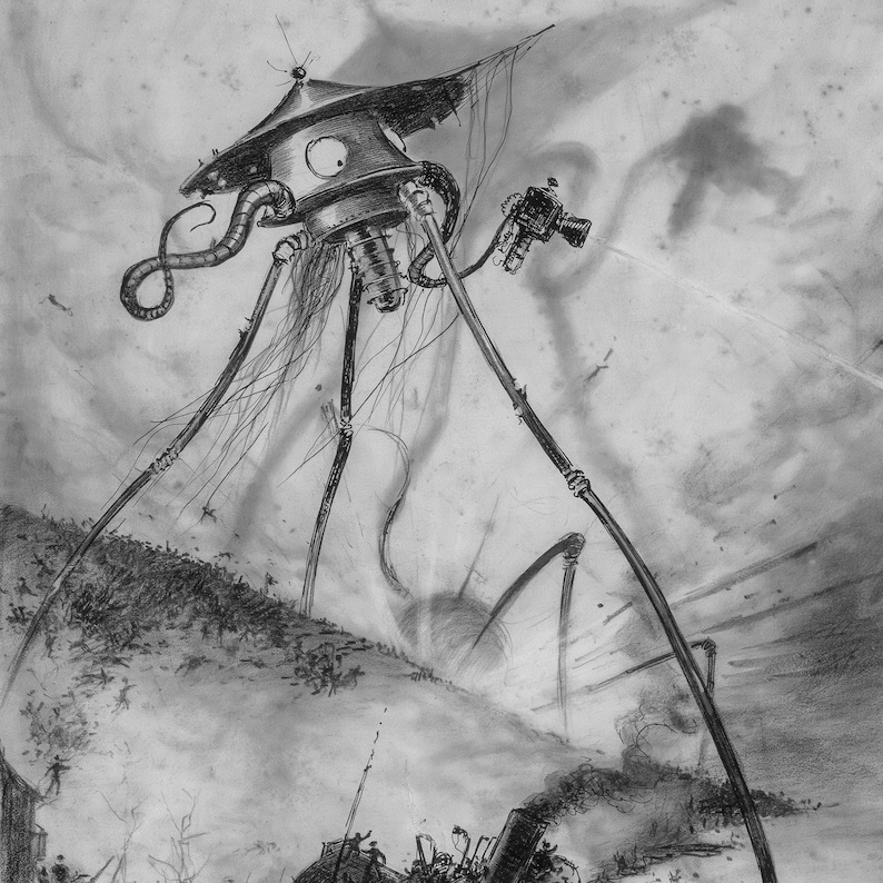 War of the Worlds Print, Graphic 15 Alien Art, Vintage Sci-fi Poster ...
