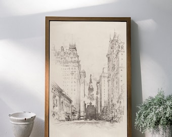 DIGITAL DOWNLOAD | Historic Philadelphia | Antique Drawing of Broad St | Vintage Iconic Wall Decor | New York London Paris | 040-D