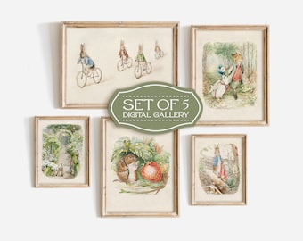 Beatrix Potter Digital Download Bundle Set of 5, Printable Peter Rabbit, Vintage Nursery Decor-238D