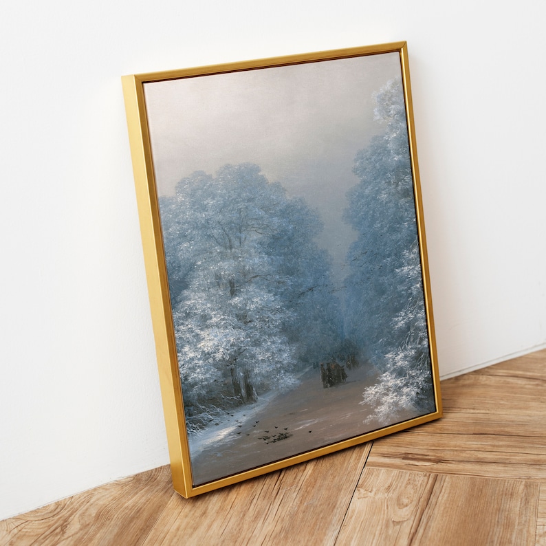 PRINTABLE DIGITAL DOWNLOAD Winter Landscape Antique Painting of a Dark Snowcovered Forest